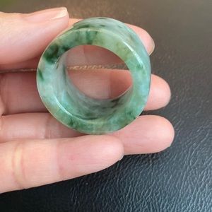 Jumbo Flat Green Natual Jade Band Ring Size 14 - 14.5 - Men Big Width 18mm Heavy